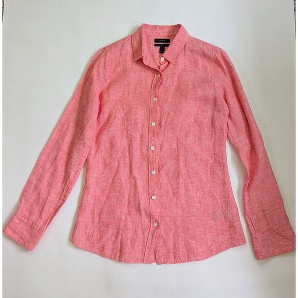 J. Crew Perfect Women's Linen Button Down Shirt Size 4 Coral - Picture 11 of 12